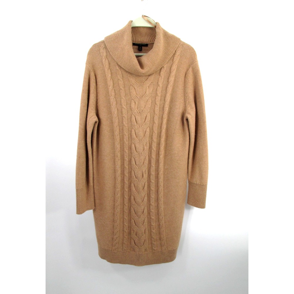 Banana Republic Midi Sweater Dress Petite Medium Beige Cowl Neck Cable Knit